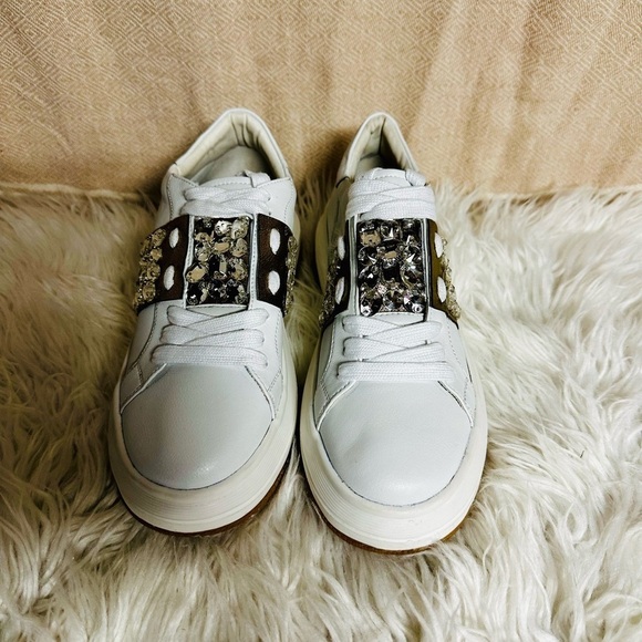 SAINT AIFRIC CRYSTAL WHITE LEATHER SNEAKERS - Picture 3 of 7